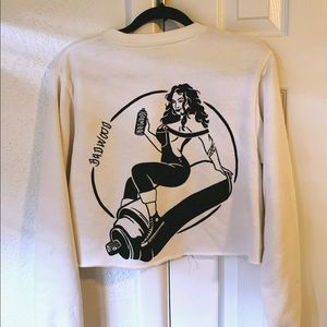Badwood Nat Wood Off White Crop Crewneck